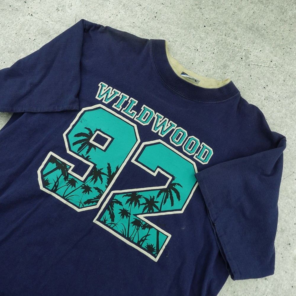 Vintage Wildwood 1992 Graphic T-Shirt Navy Crewneck Cotton Made in USA Large
